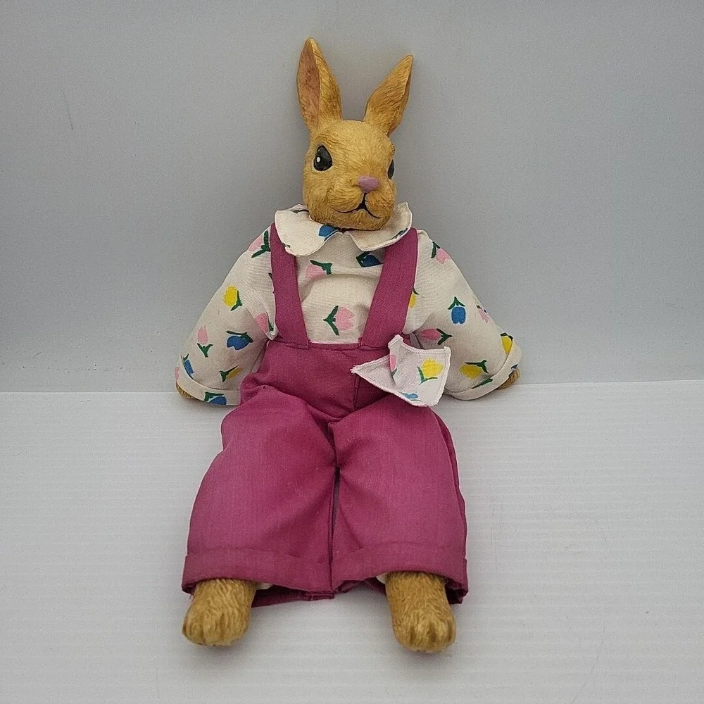 Carlton‎ Cards Ceramic Bunny Rabbit with Pink Overalls Shelf Sitter